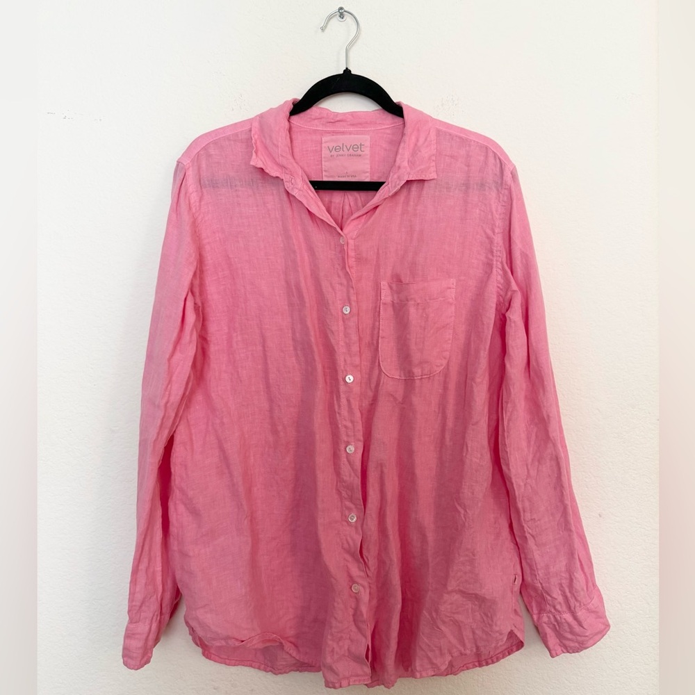 💗 velvet by jenny graham pink linen button down top